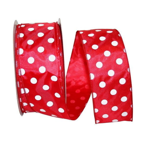 Reliant Ribbon Satin Large Dots Value Wired Edge Ribbon Red 2.5 in. x 50 yards 92840W-065-40K